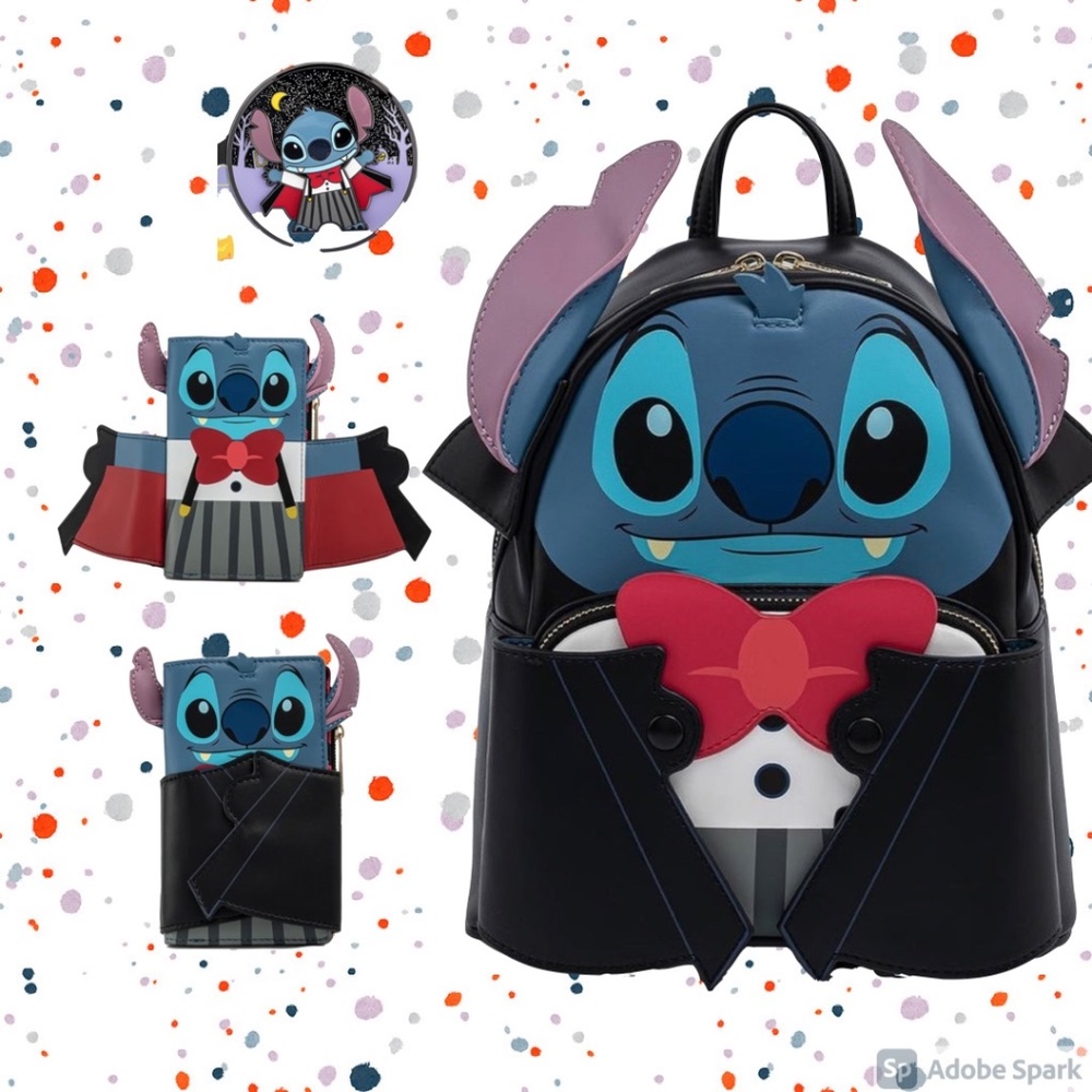 Loungefly Disney Vampire Stitch Bowtie Mini Backpack w/wallet and PIN